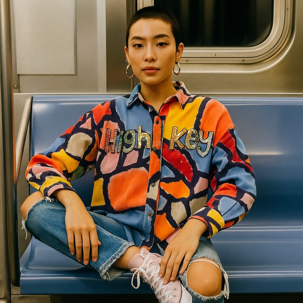 AKIRA Multicolor Graphic Denim Shirt - Size OS